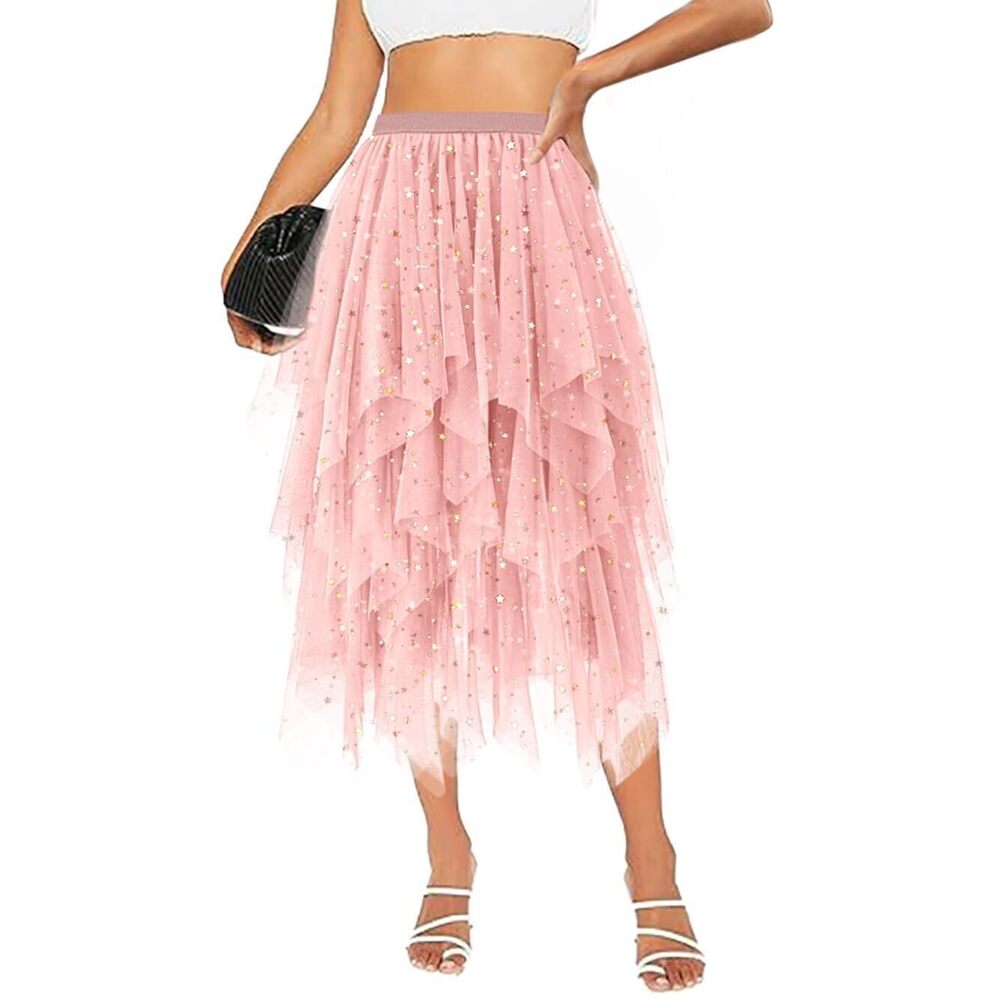 8079 Tulle Skirts Midi Long Tutu Skirt A-Line Mesh Layered Fairy Trendy